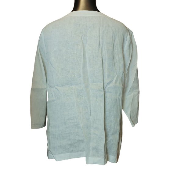 TALBOTS Womens 1X White Gold Embroidered Shells Linen Notch Neck Tunic Top - Picture 2 of 4